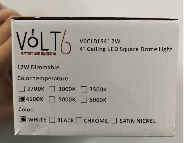 VOLT6 4" Ceiling LED Square Dome Light - 12W Dimmable