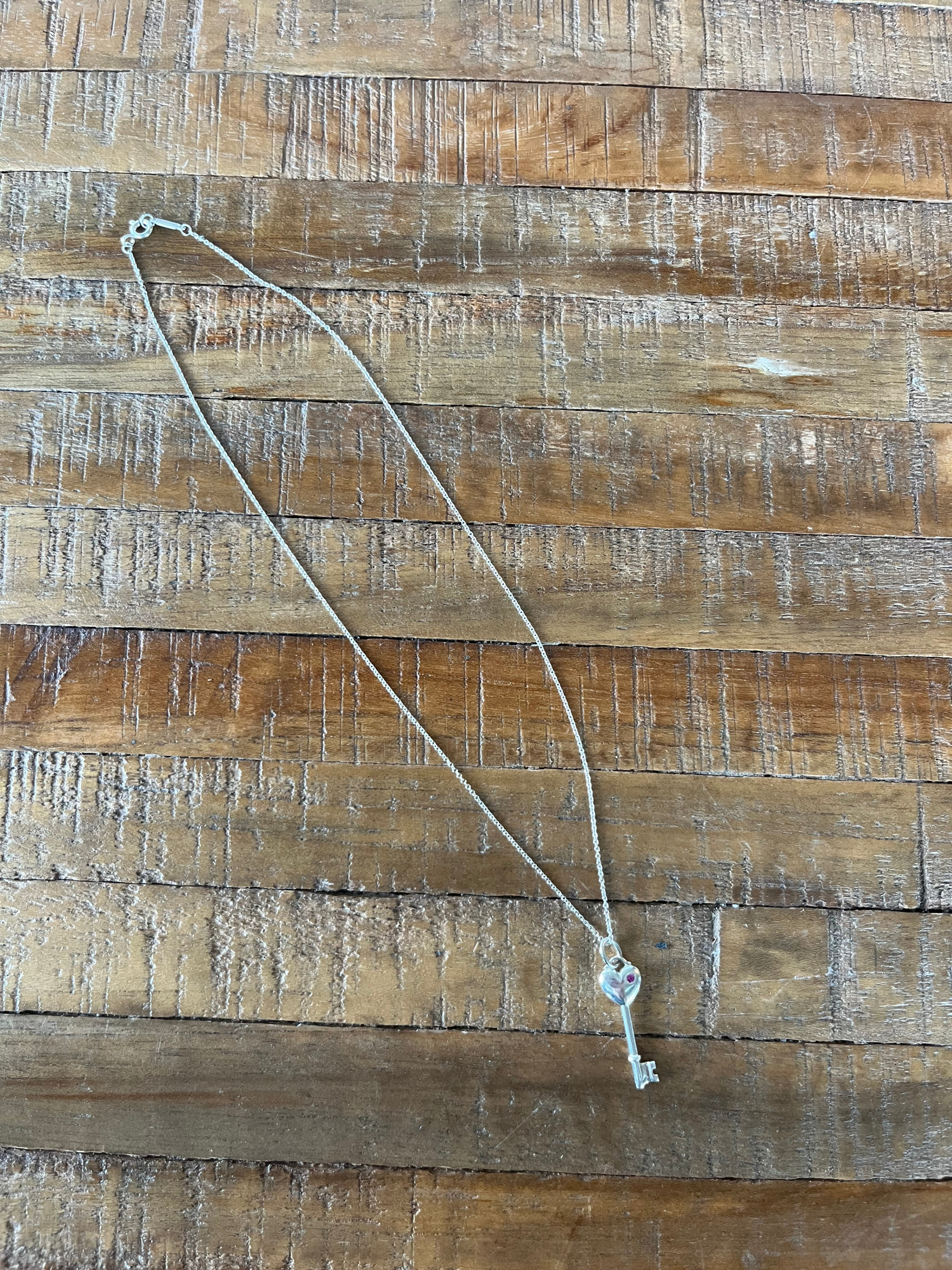 Tiffany & Co. 925 Silver Heart Key Pendant w/sapphire & chain - photo 3