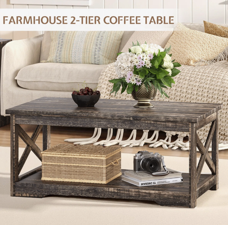 3 - Piece Farmhouse Living Room Table Set,Dark Oak - New in box - photo 4