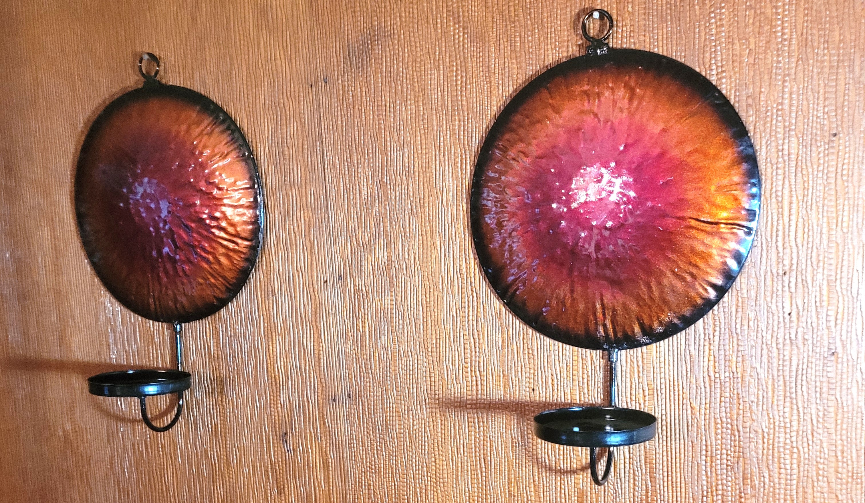 Set of 2 Sunburst Hammered Metal Wall Sconces - 9.25" Diameter - photo 3