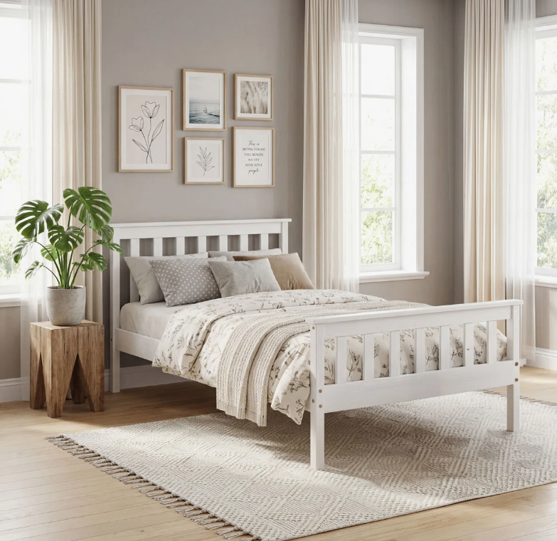 White Solid Wood Twin Bed Frame with Slat Support - New in box