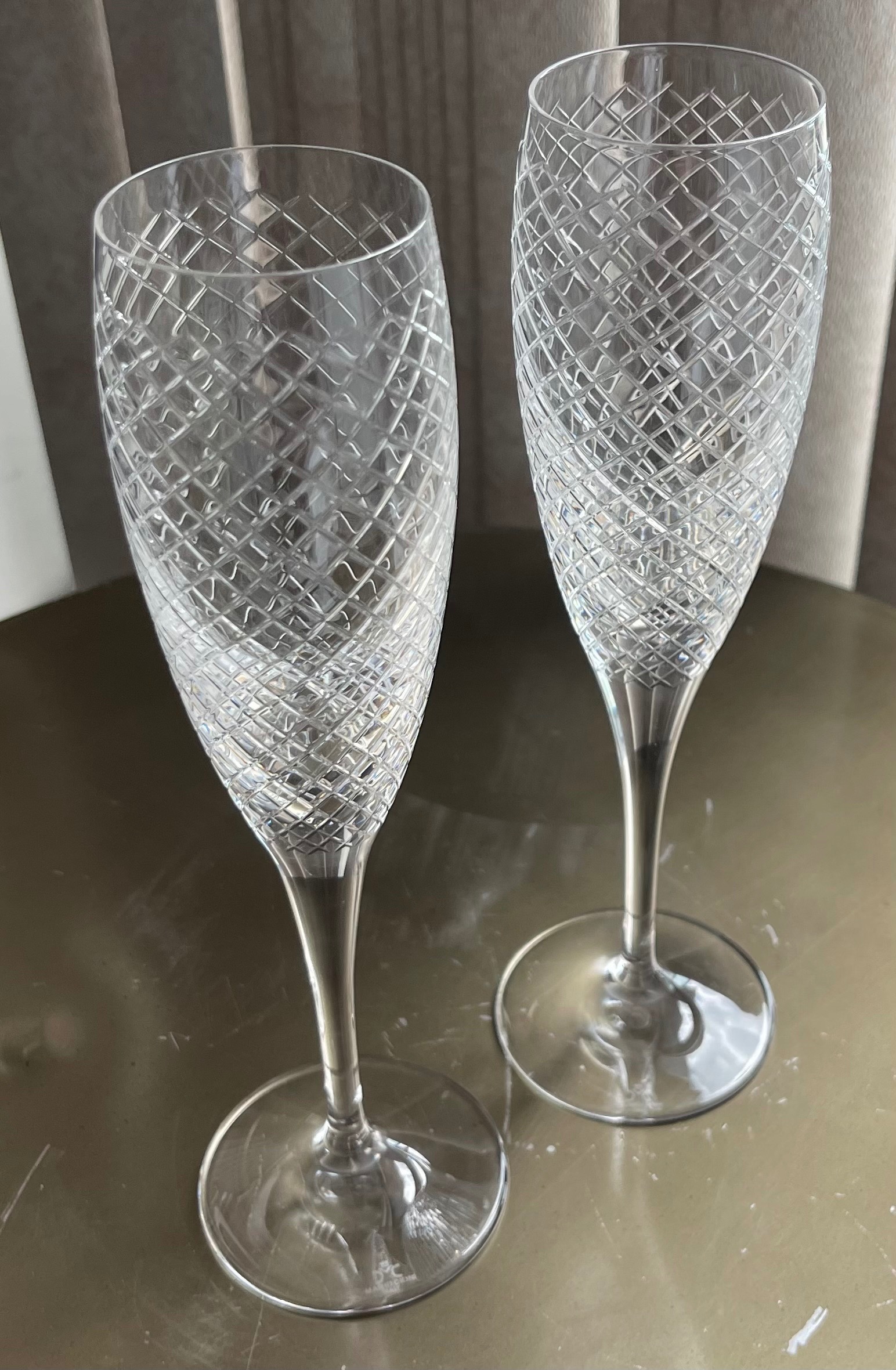2 Rare Mario Cioni Italian Crystal Champagne Flutes
