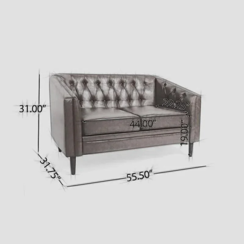 Brown Tufted Faux Leather Loveseat - photo 2