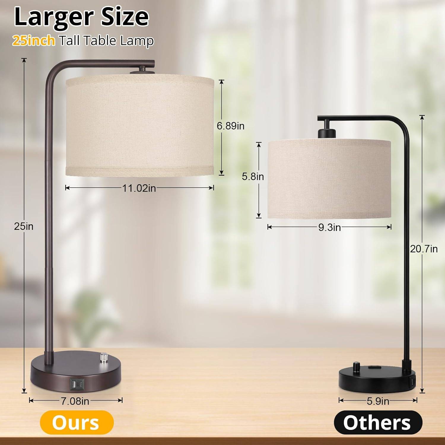 25-inch Tall Table Lamp with Dual USB Ports 2 sets - photo 4