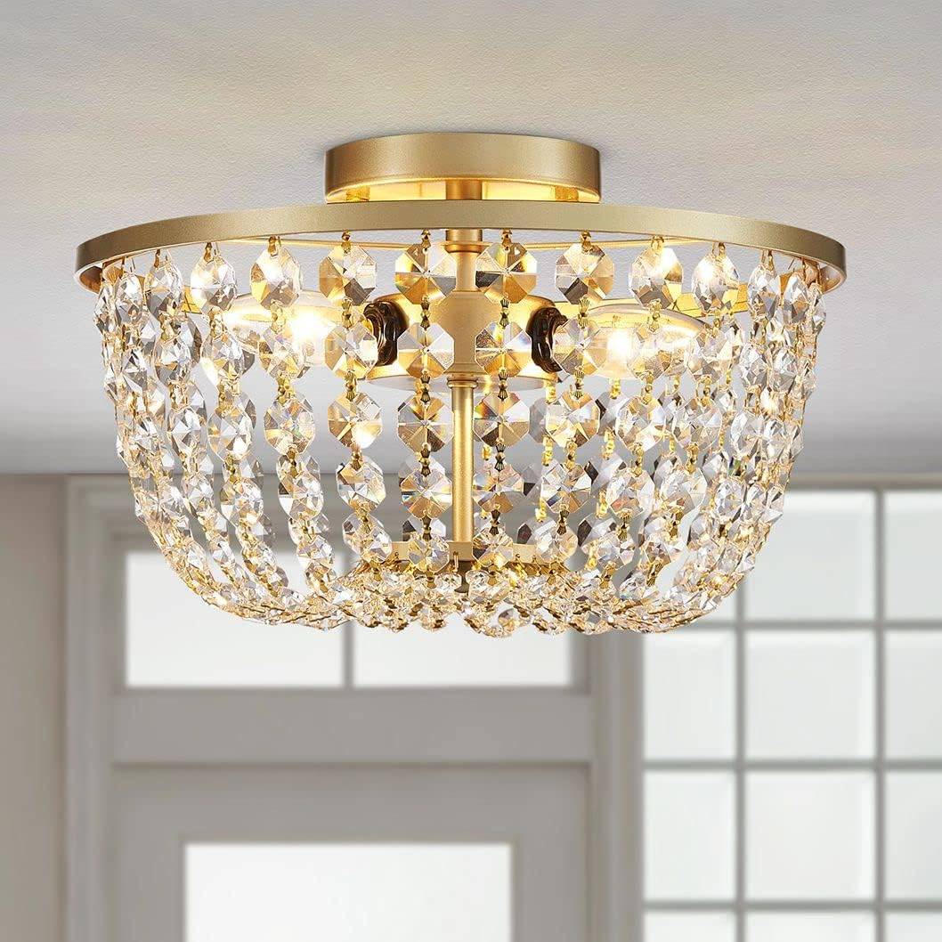 Gold Crystal Flush Mount Ceiling Light Fixture
