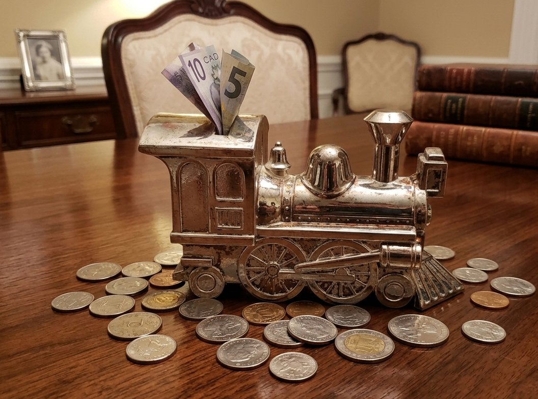 Silver Train Coin Bank