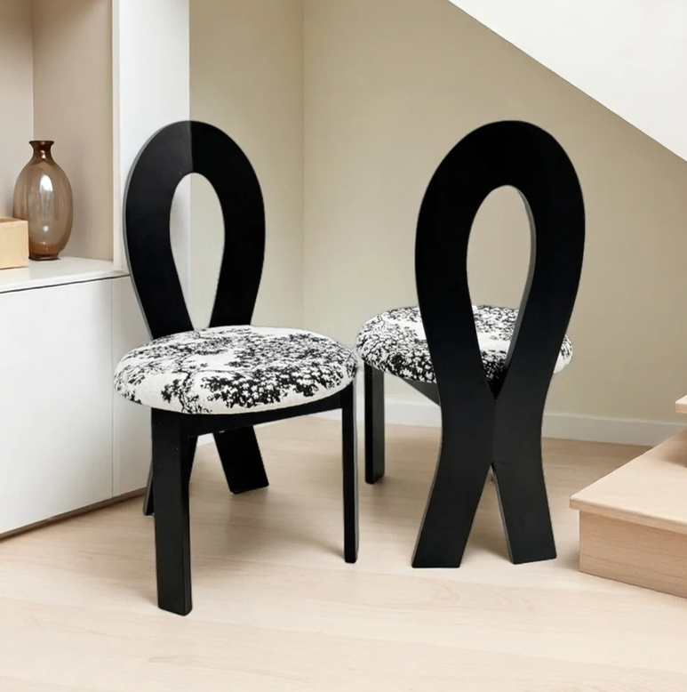 Black Dining Chair with Toile Fabric Seat - Set of 4(New in box) - photo 2