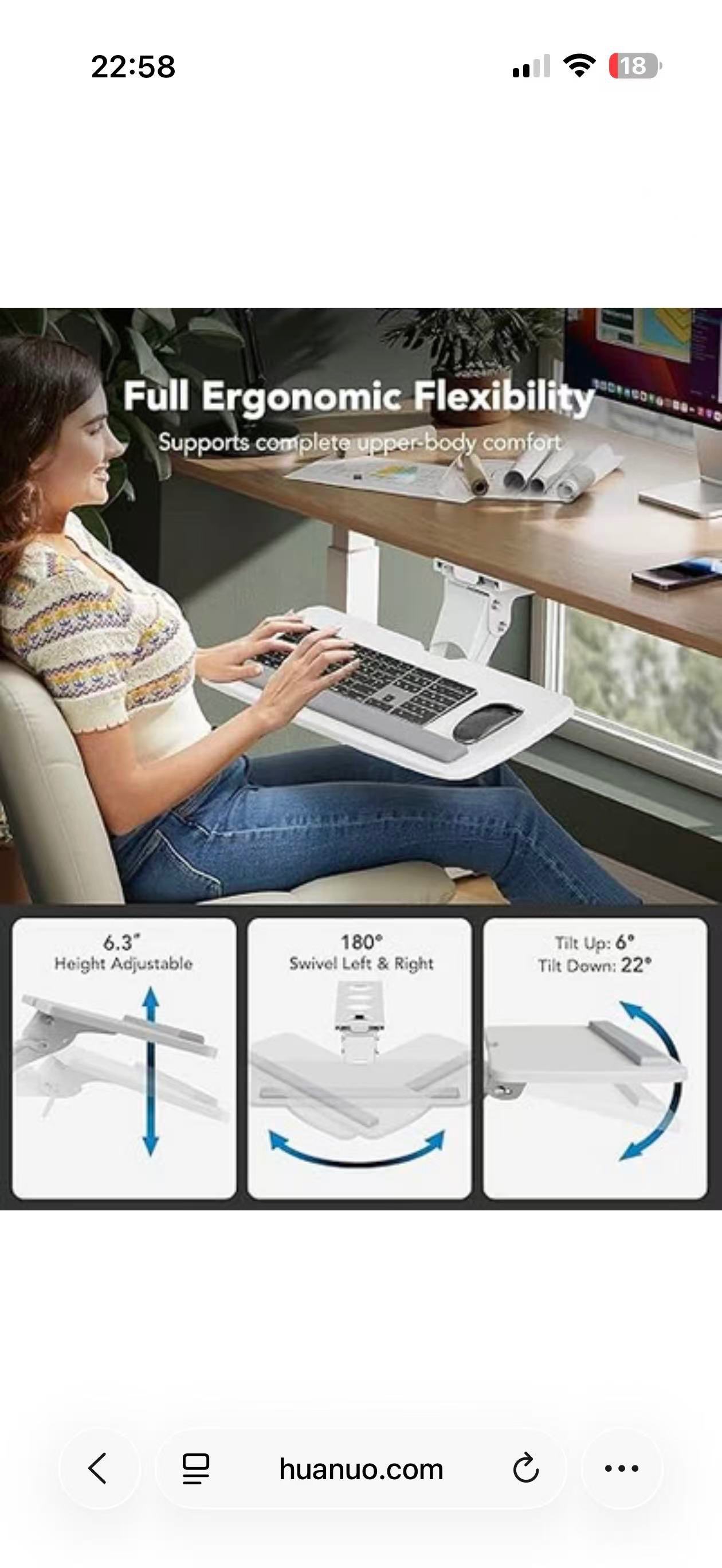 HUANUO 25”All-Motion Keyboard Tray/ Under Desk /Black/ Open Box - photo 4