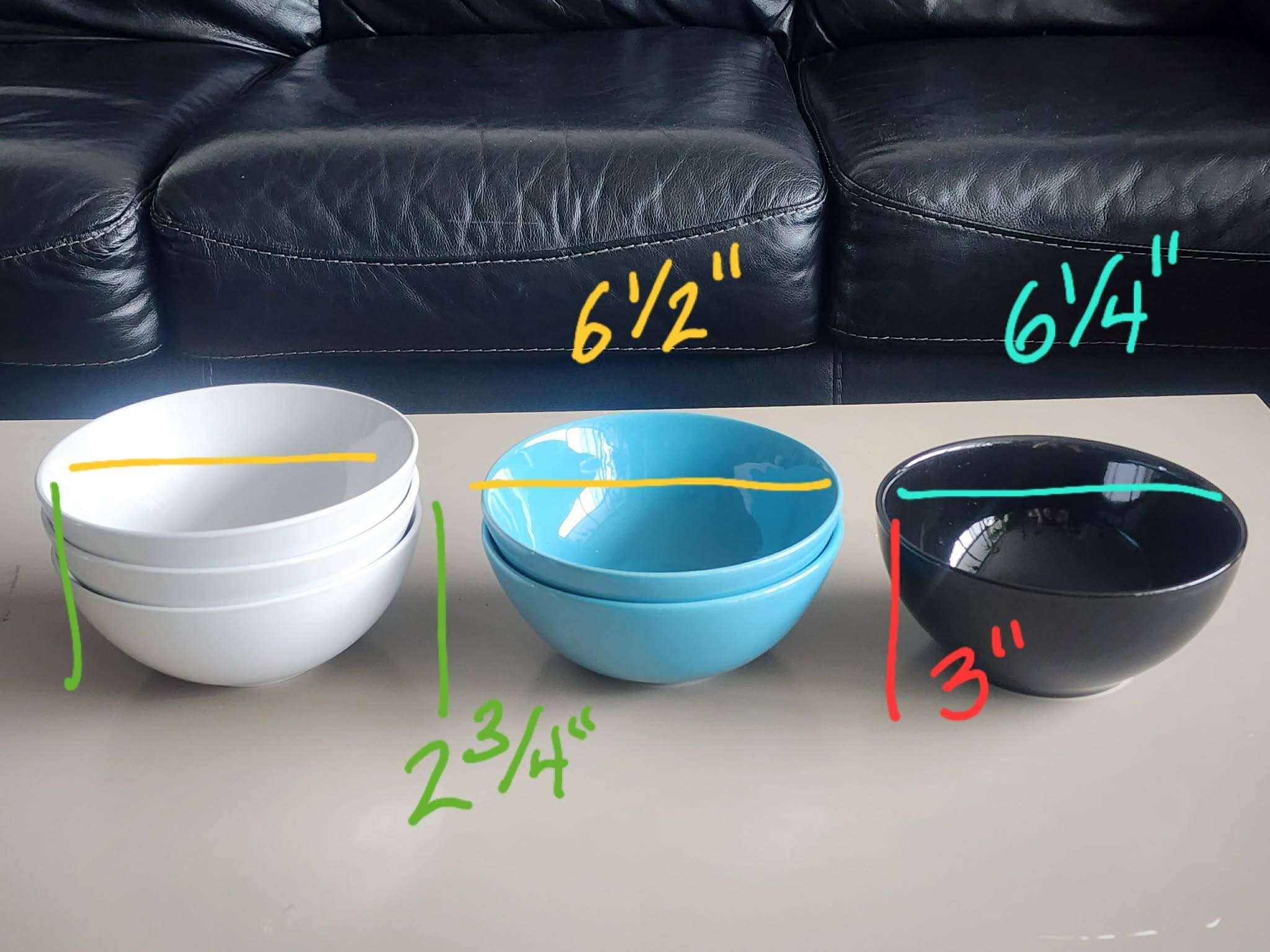 6 Assorted Bowls (White, Blue, and Black) - photo 2