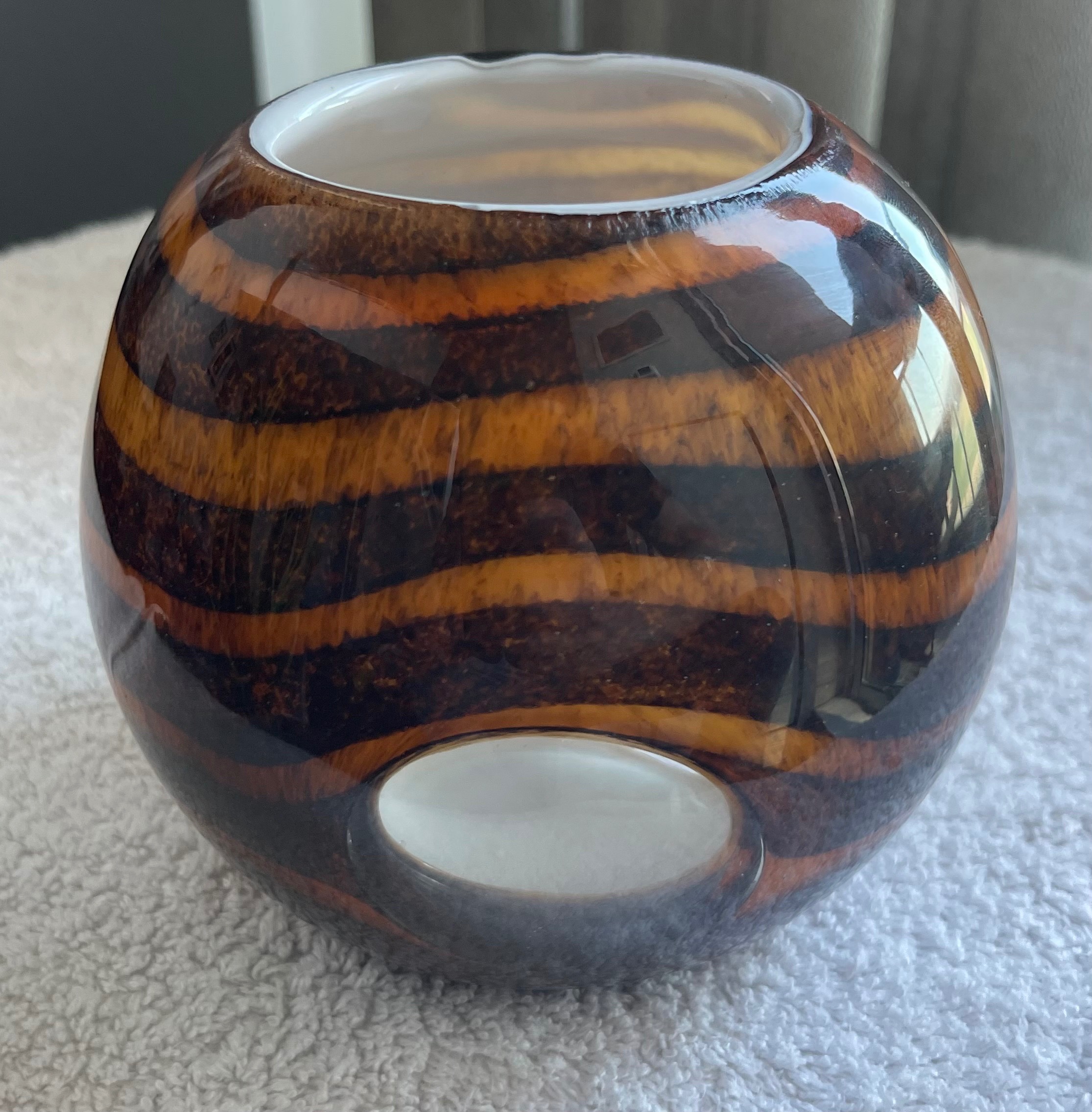 Murano Glass Tri-Window Vase (Root Beer/White)