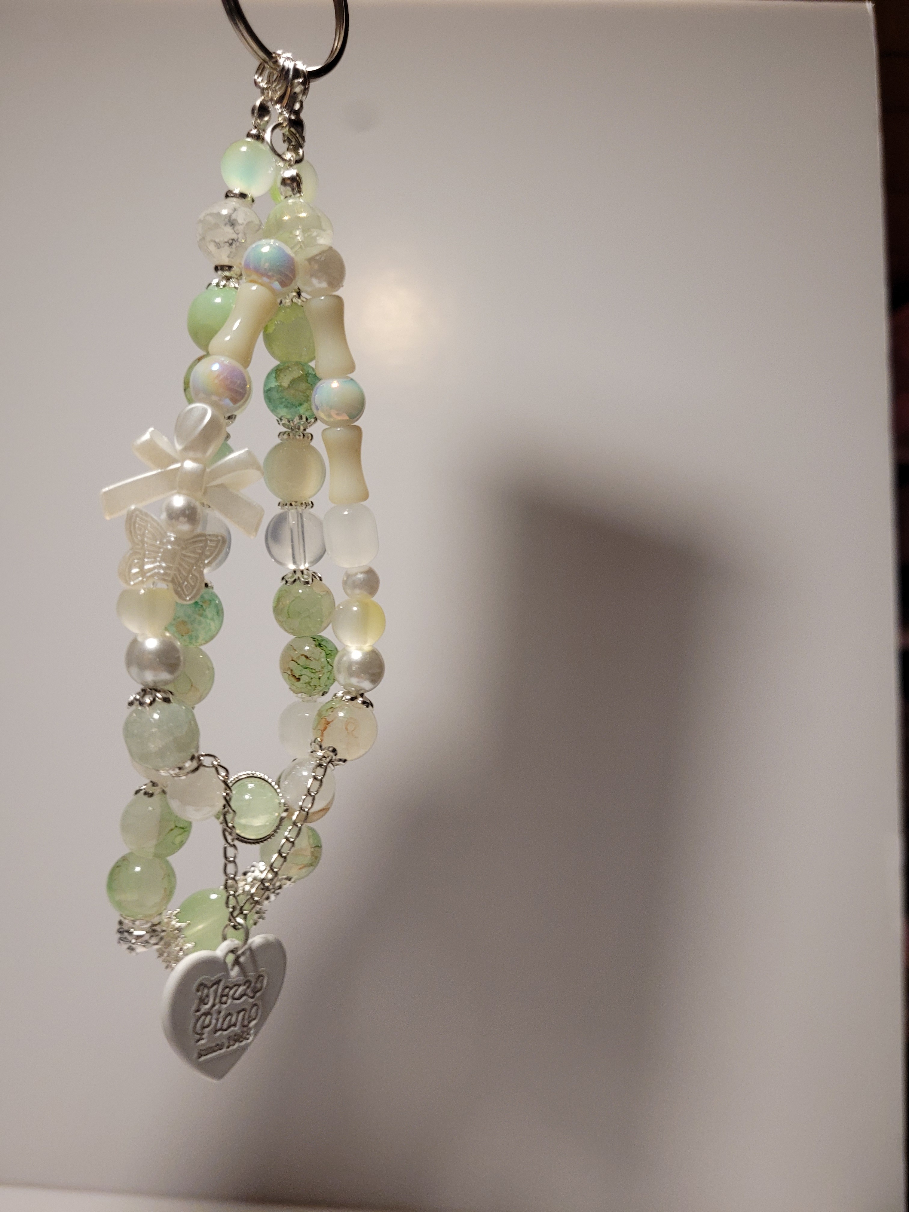 Handmade Beaded Keychain - Green & White - photo 2