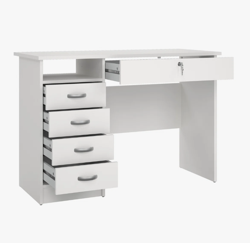 White Desk with 5 Drawers and Lockable Top Drawer - NEW IN BOX - photo 3