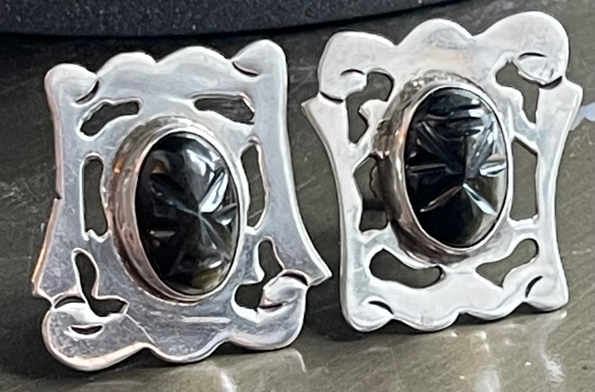 Vintage Mexican Sterling Silver/Carved Black Onyx Mask Earrings