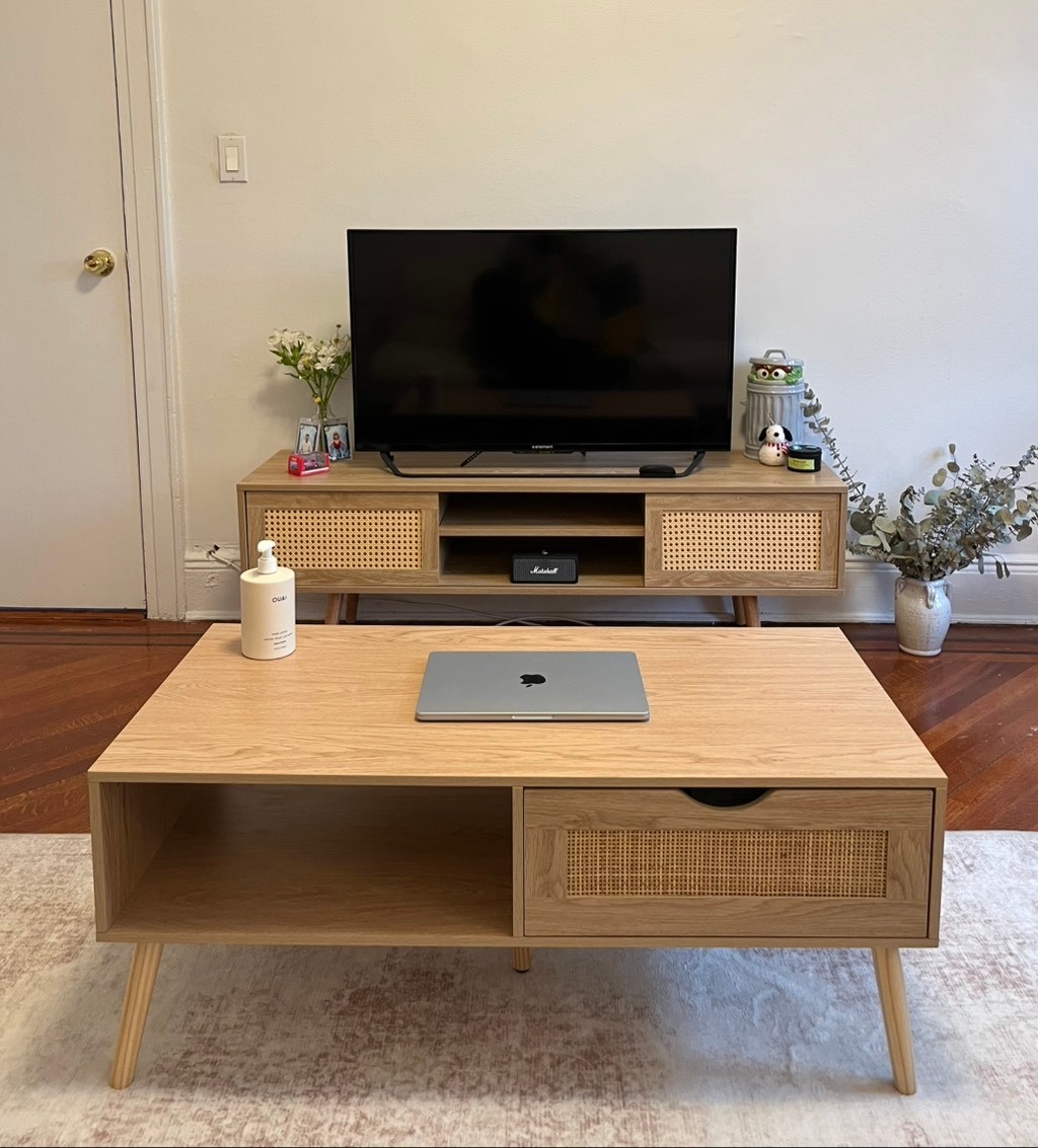 Coffee Table with Drawer & Solid Wood Legs