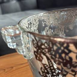 Vintage Art Deco Silver floral Overlay Glass Dish - photo 3