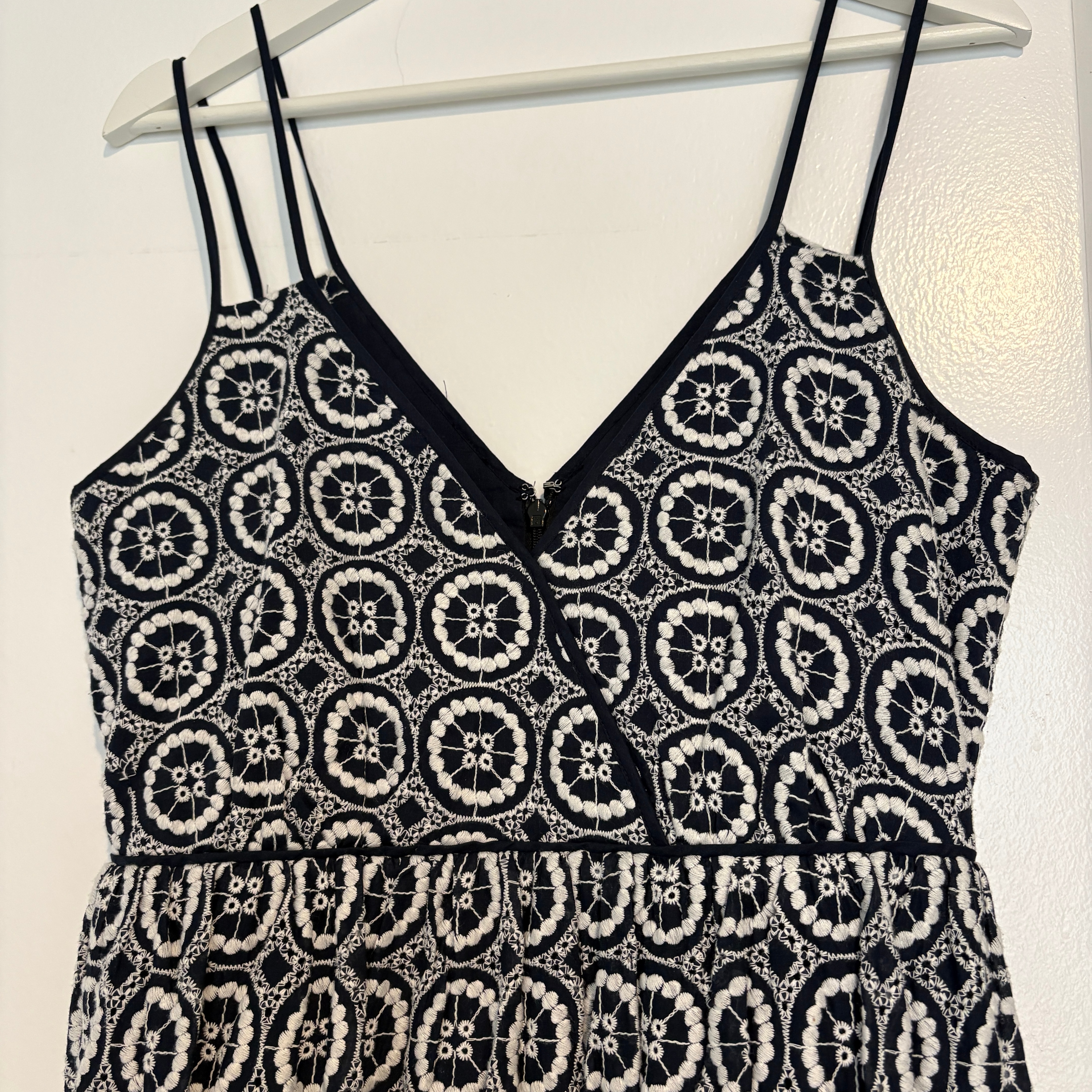 J.Crew Navy White Eyelet Midi Dress Size Small Double Strap - photo 5