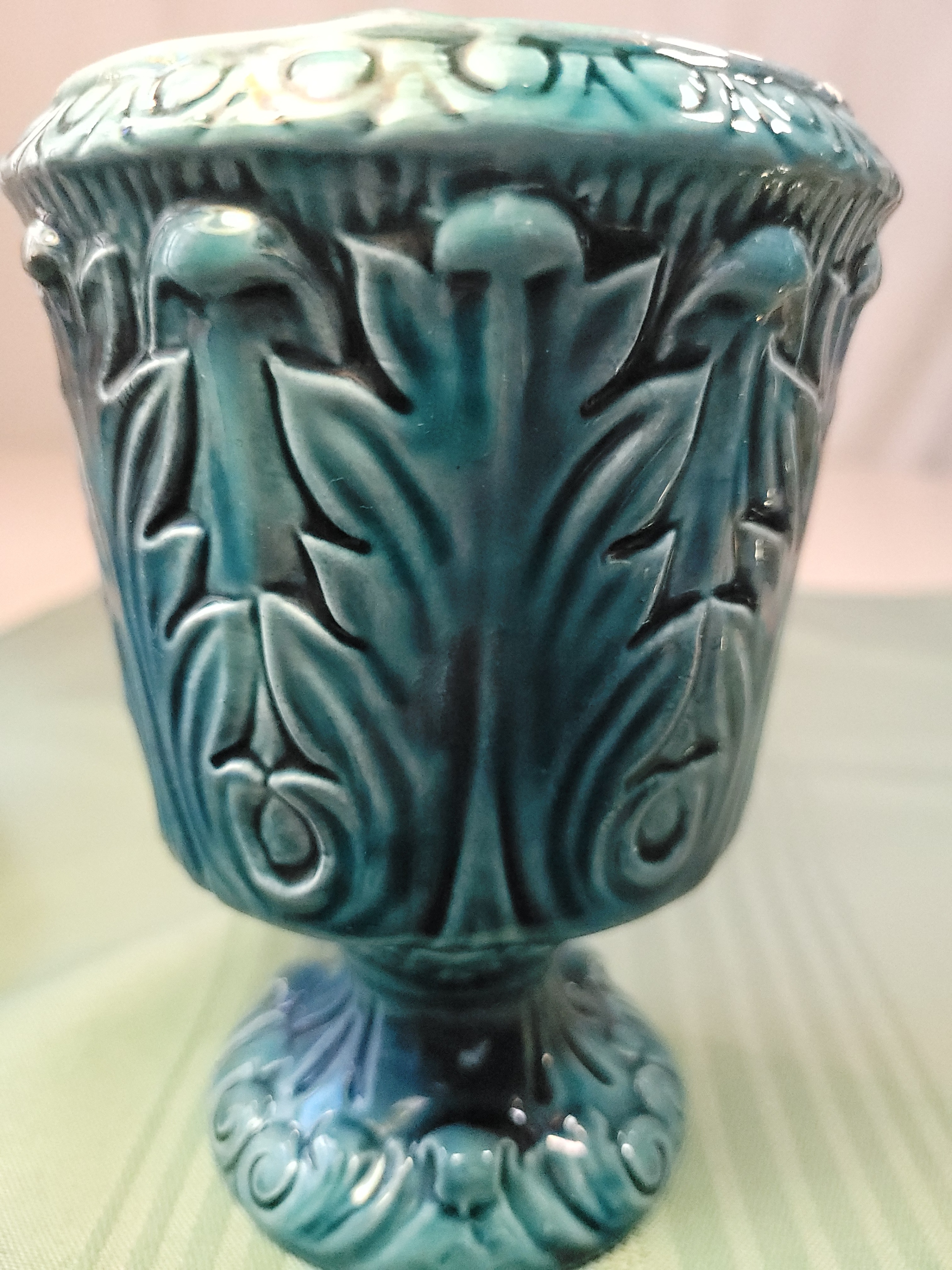 Circa 1960 Turquoise Pedestal Urn Planter | Neoclassical Style - photo 3