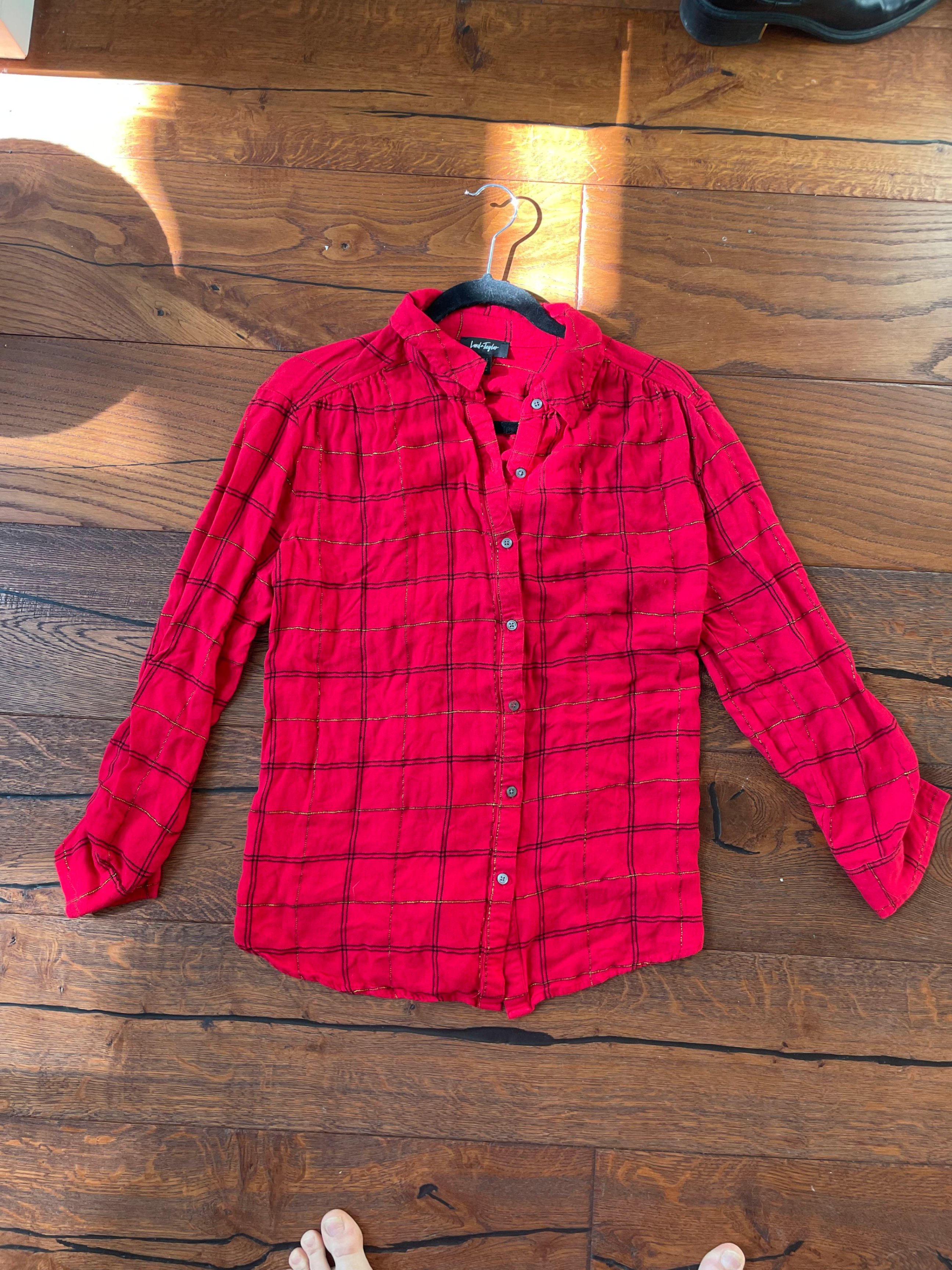 Red Button up Blouse- cinches at back