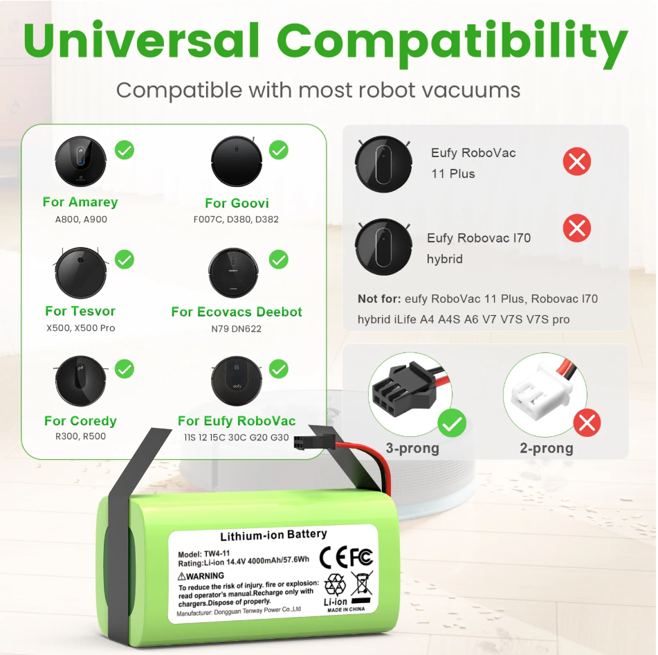 High Capacity 14.4V 4000mAh Robot Vacuum Battery Replacement - photo 5