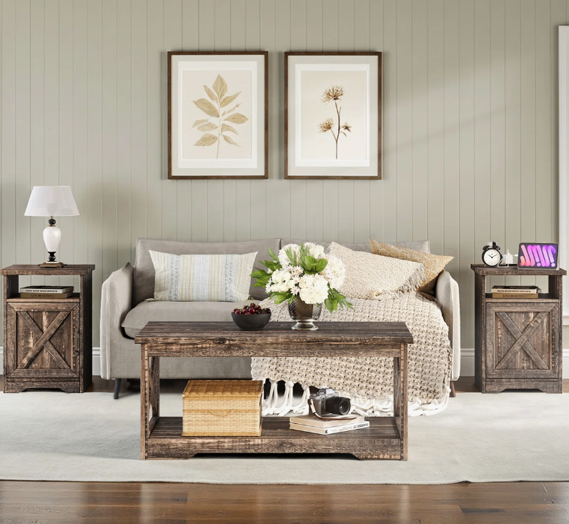 3 - Piece Farmhouse Living Room Table Set,Dark Oak - New in box - photo 3
