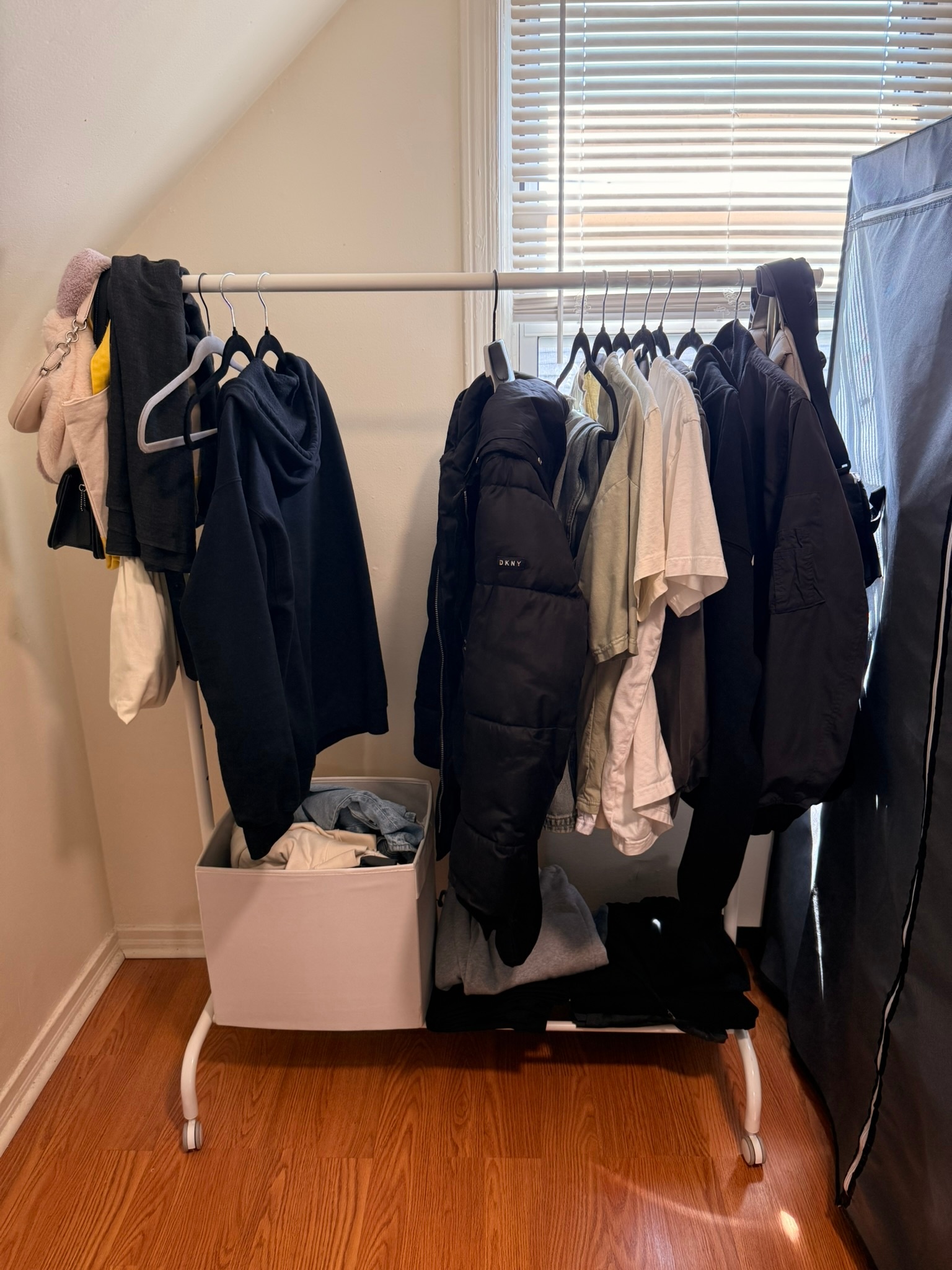 Rolling Clothes Rack with Bottom Shelf – Excellent Condition - photo 2
