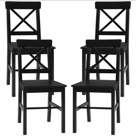 Homcom 835-911V01BK Set of 4 Farmhouse Wood Dining Chairs, Black