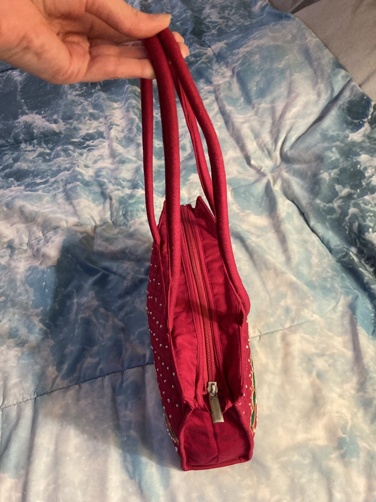 Beaded red fabric purse - photo 3