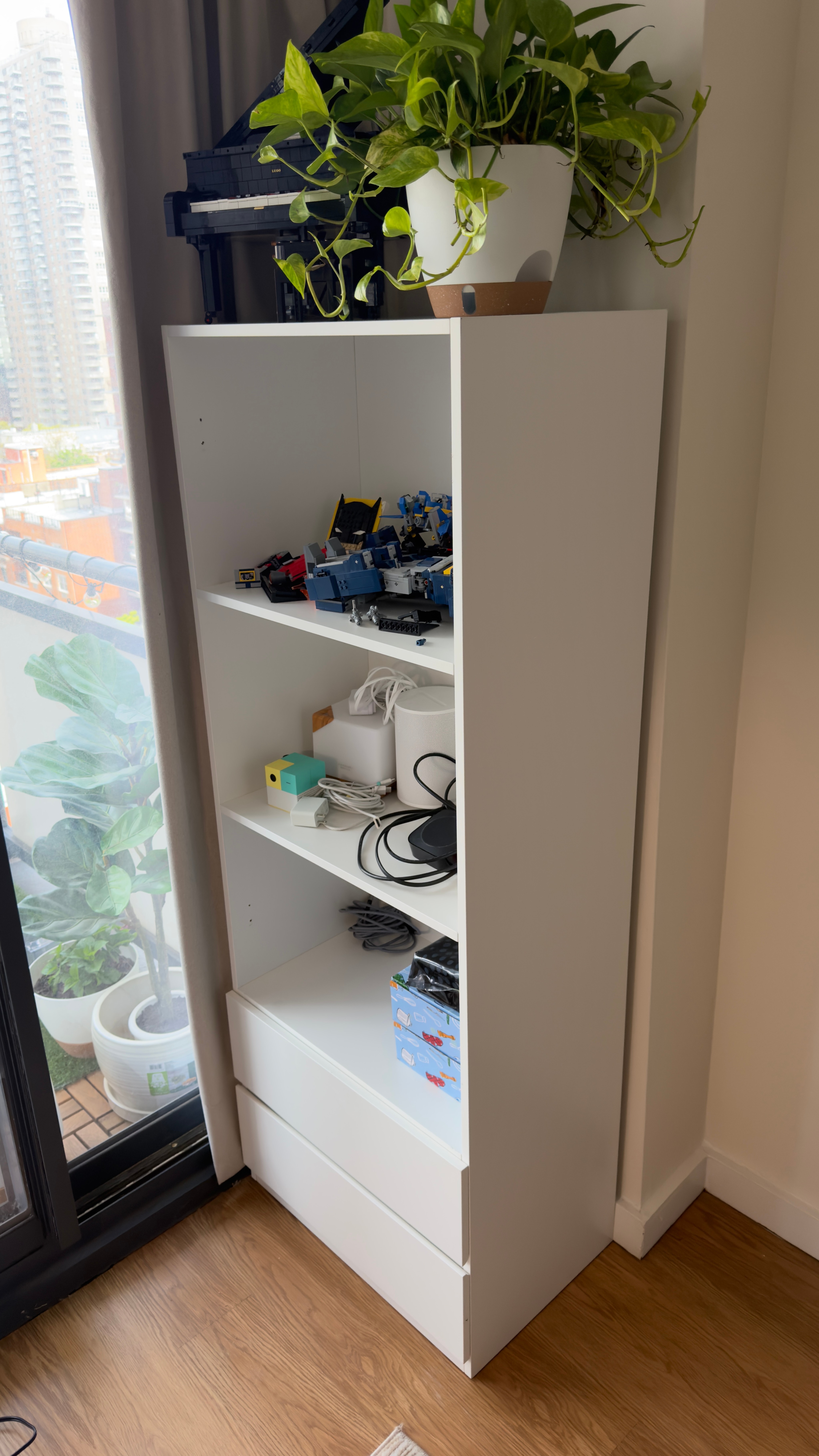 63" White 3-Tier + 2 Drawers Display Cabinet