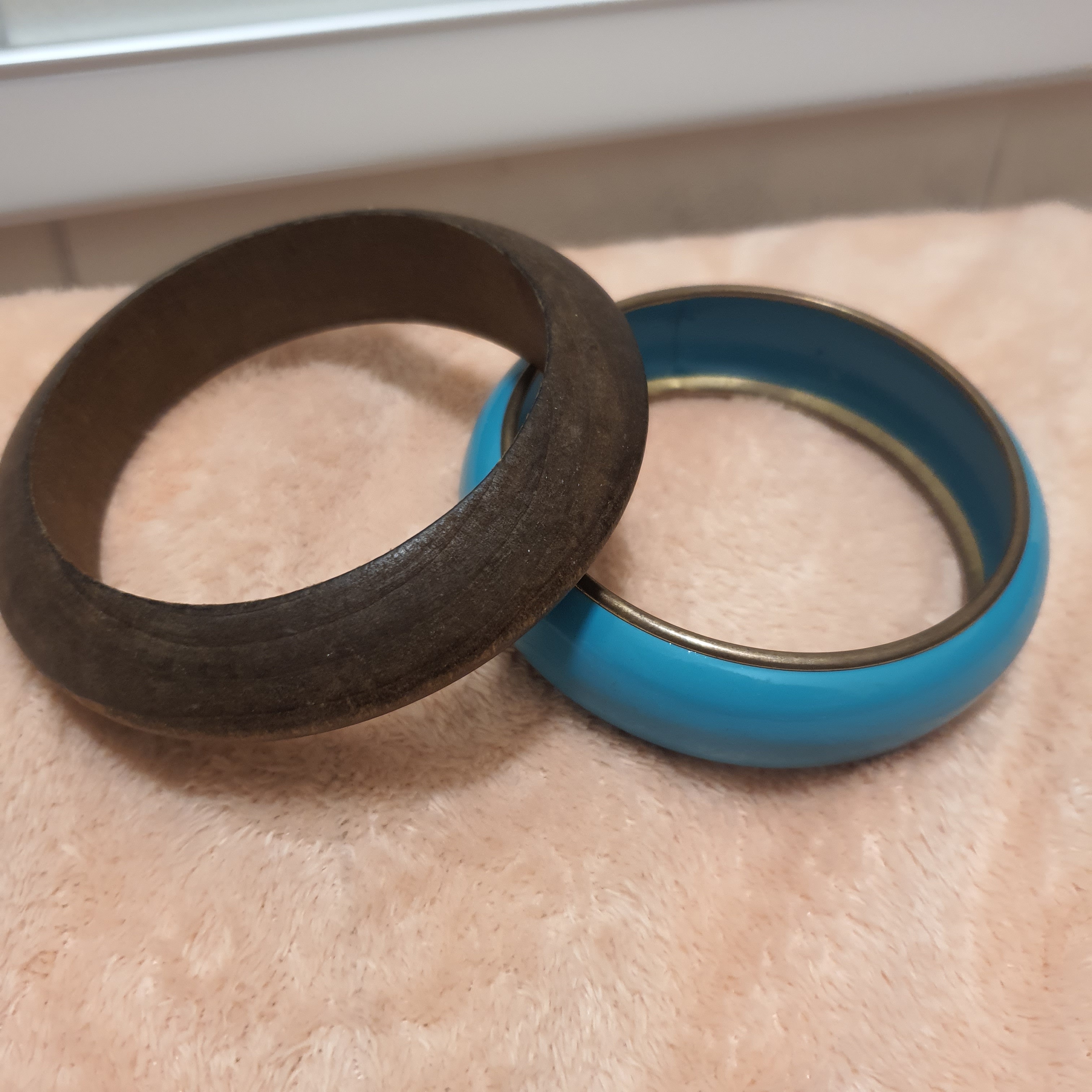 Two Stylish Bangles - Wood & Blue