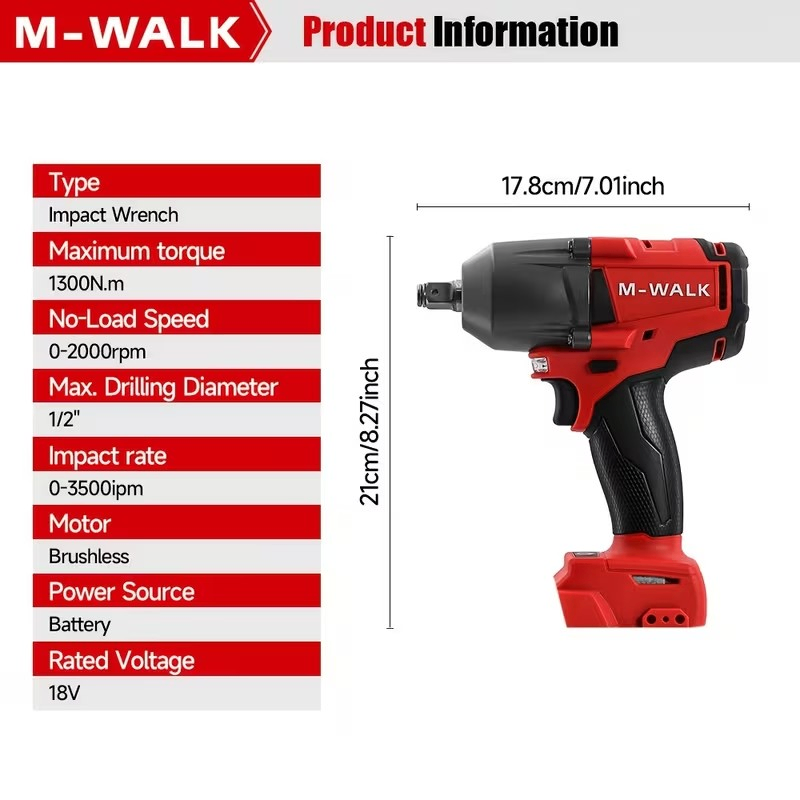 M-WALK 1300N.m High Torque 1/2 Inch Impact Wrench