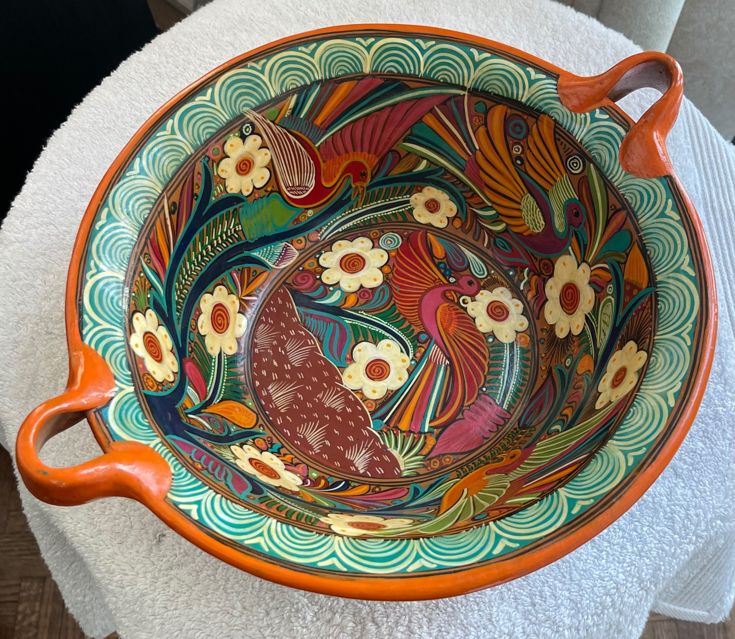 Vintage 12" Mexican Hand-Painted Serving Bowl - photo 2
