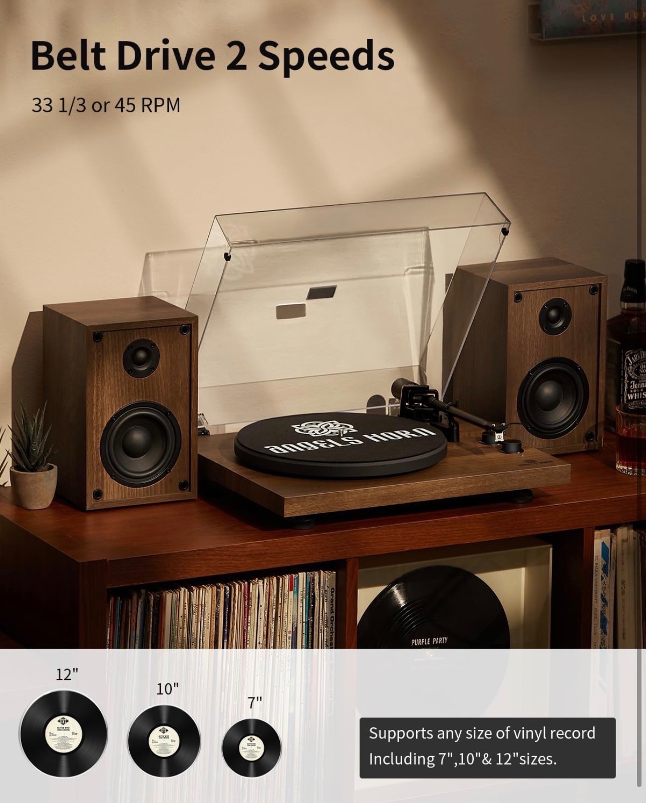 Vinyl Record Player Hi-Fi System Bluetooth Turntable Players Spk