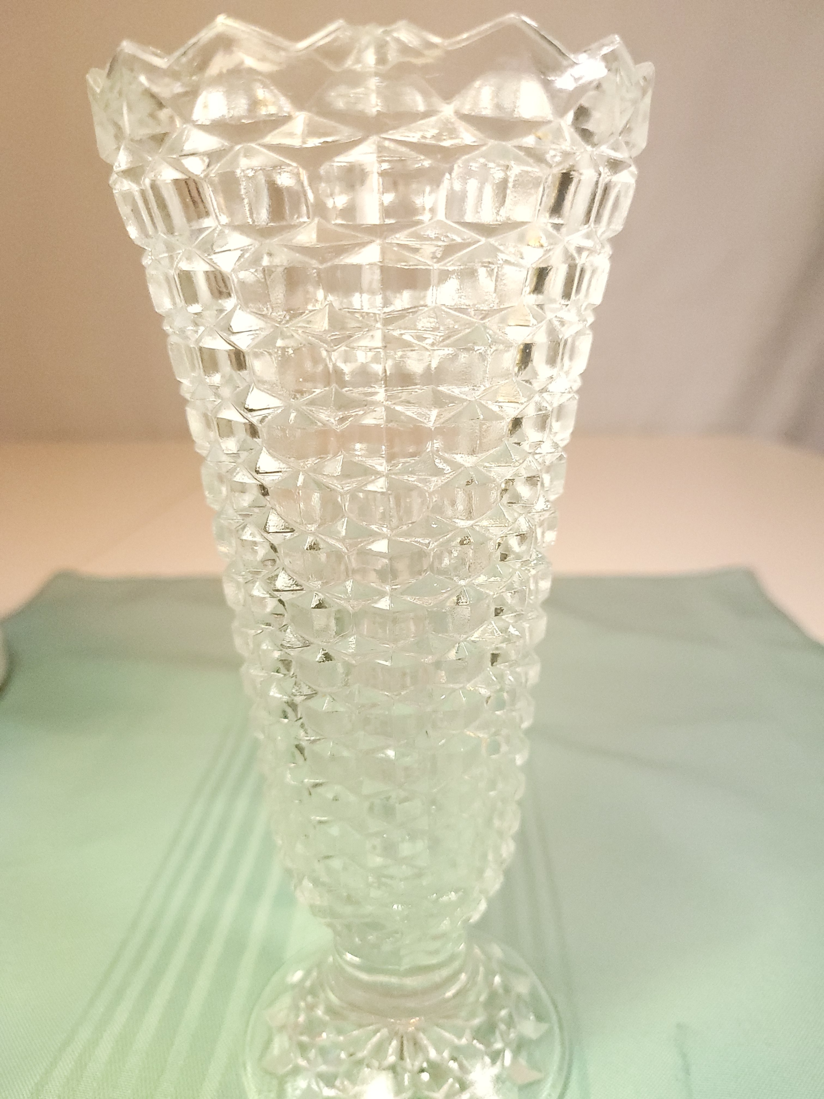 Anchor Hocking Wexford Clear Glass Footed Vase, Circa 1967-1975
