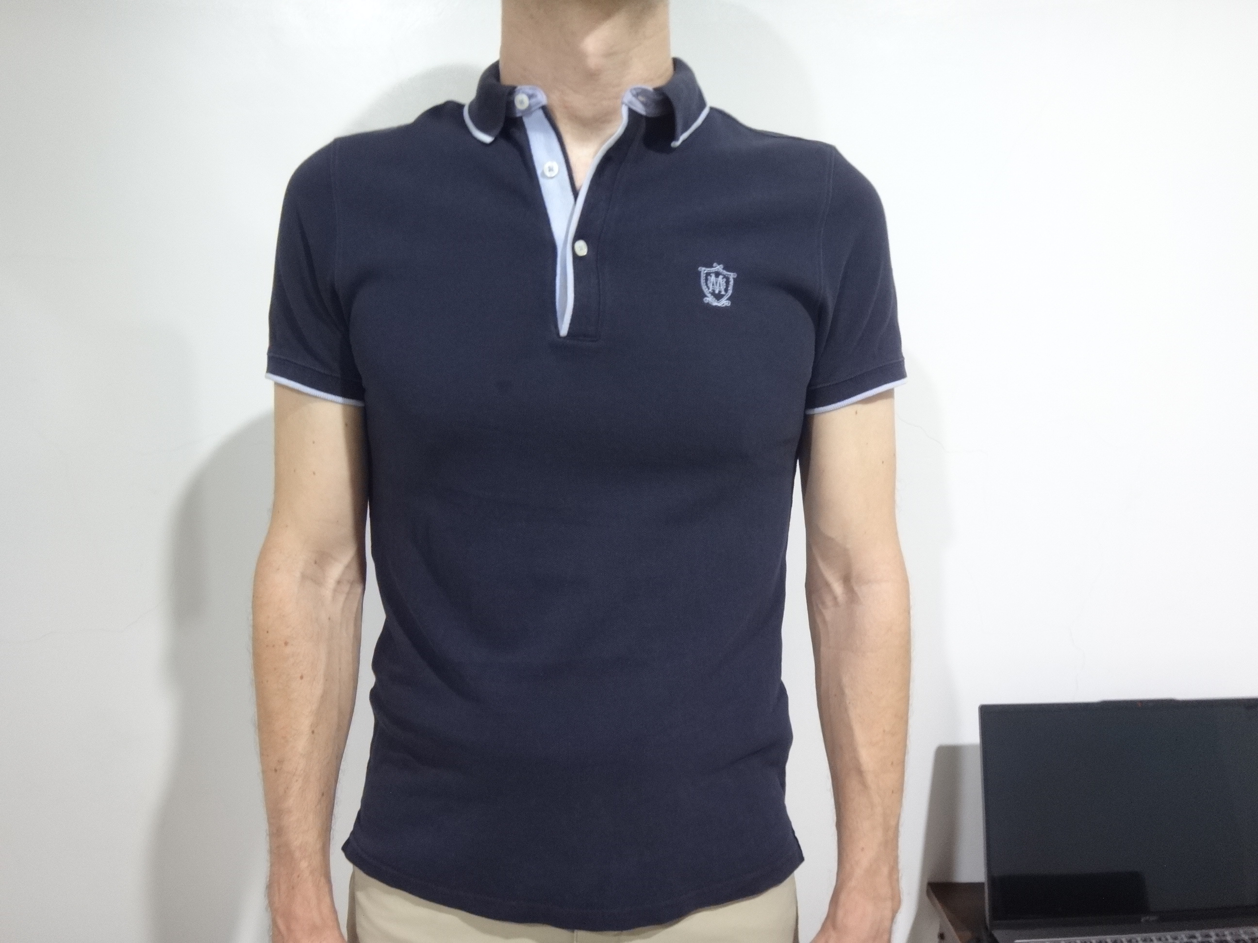 ✅♻️Massimo Dutti Men's Small Navy + Light Blue Polo Shirt