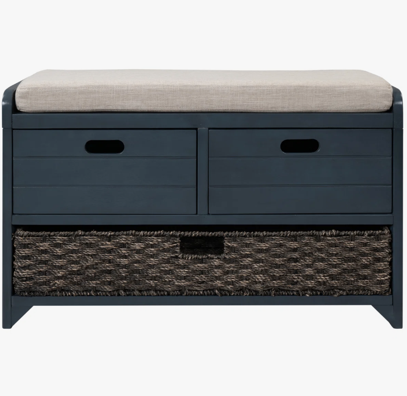Blue Entryway Storage Bench with Cushion and Basket - New in box - photo 5