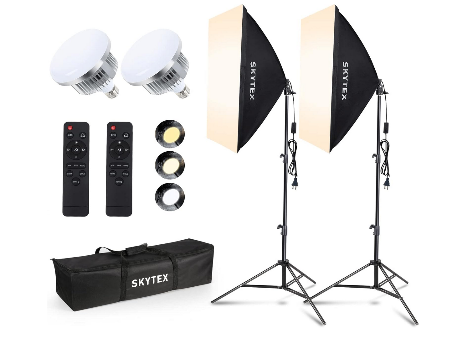 SKYTEK Softbox Lighting Kit with 2 LED Bulbs & Remotes