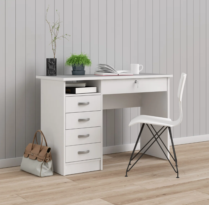 White Desk with 5 Drawers and Lockable Top Drawer - NEW IN BOX