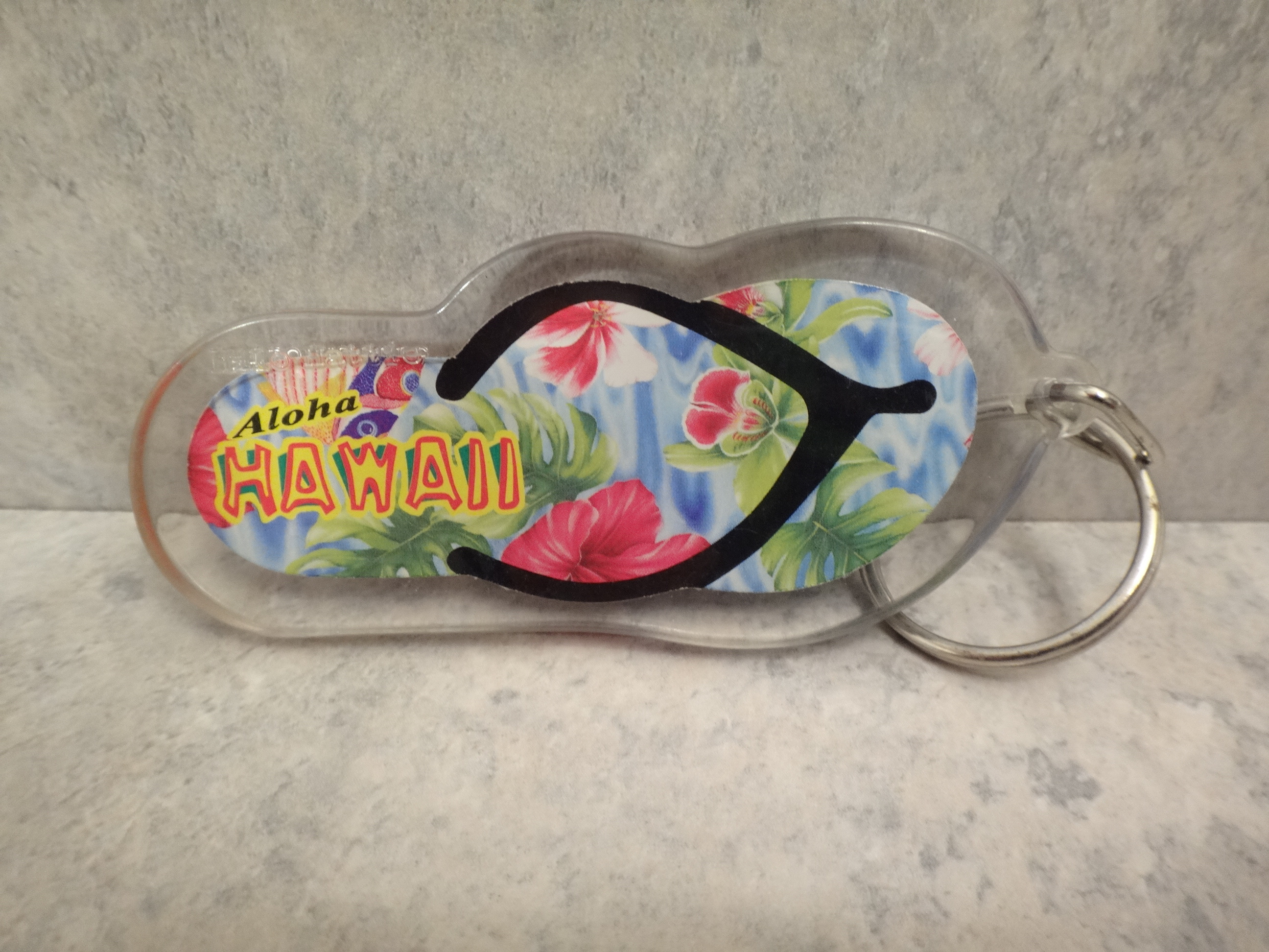 ✅♻️Hilo Hattie aloha HAWAII Hibiscus Sandal Plastic Keychain