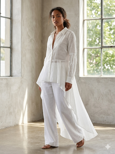 Blusa Blanca Elegante tipo tunica, diseno fluido y femenino