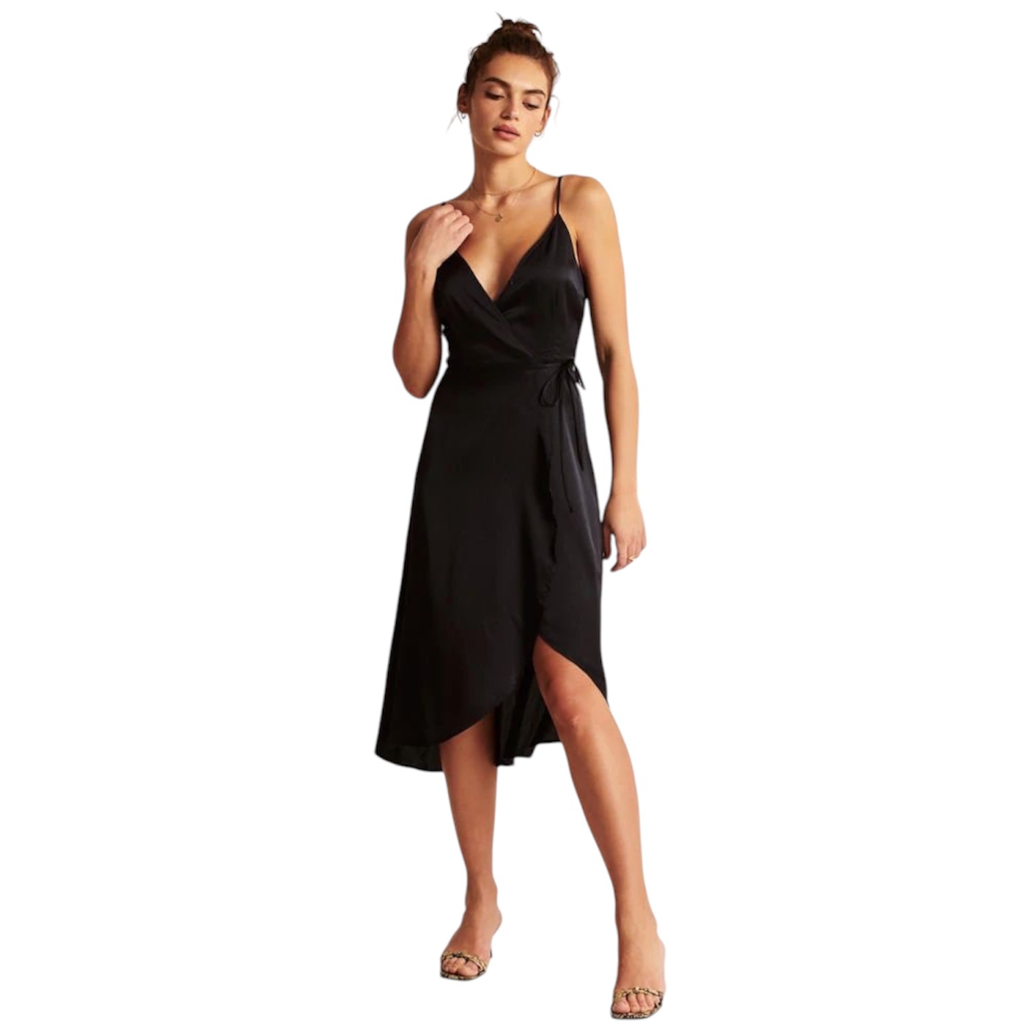 Abercrombie & Fitch Black Wrap Dress Size Large Satin Spaghetti