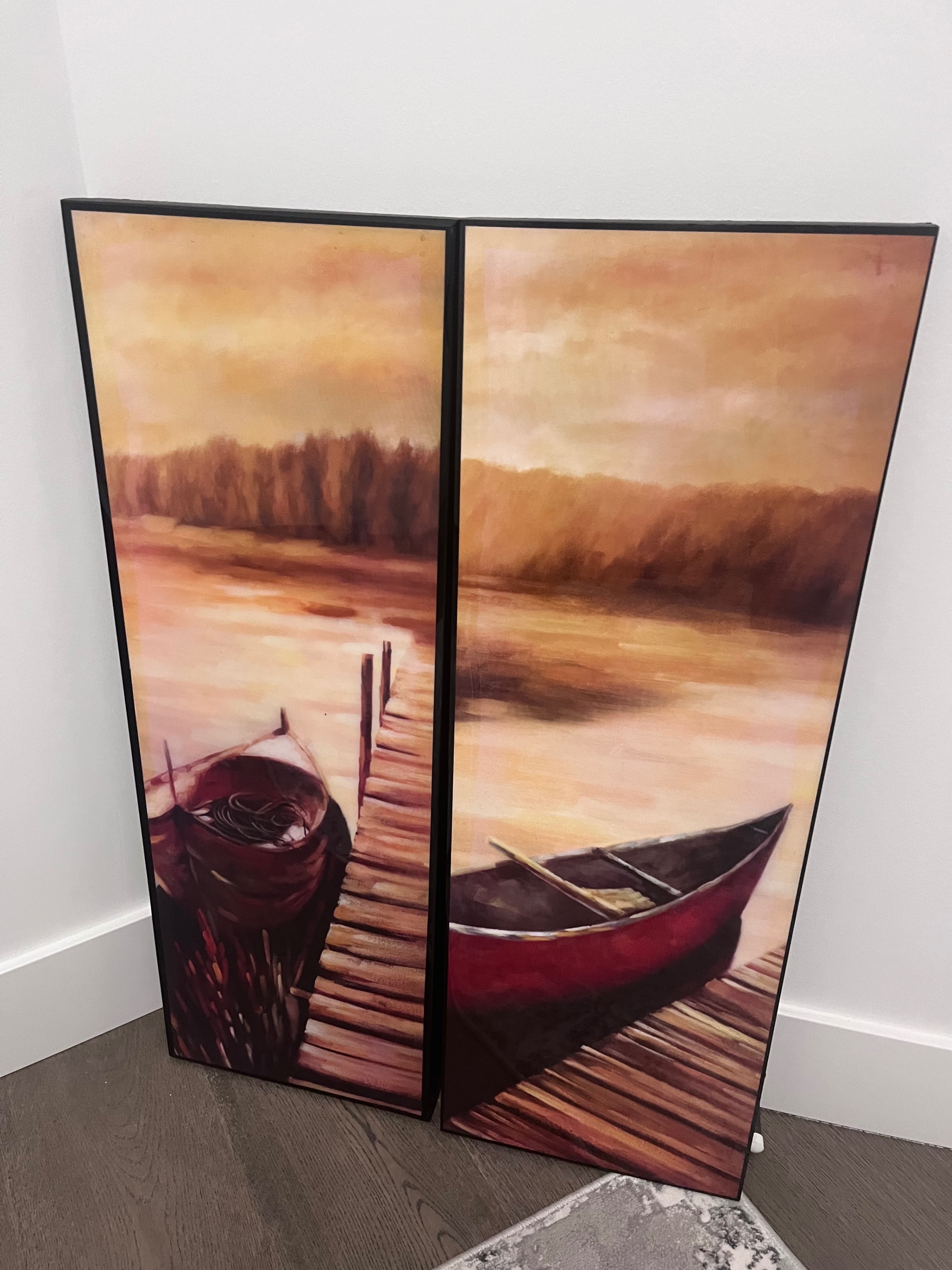 stunning 2-panel lake sunset artwork captures the warmth of gold - photo 3