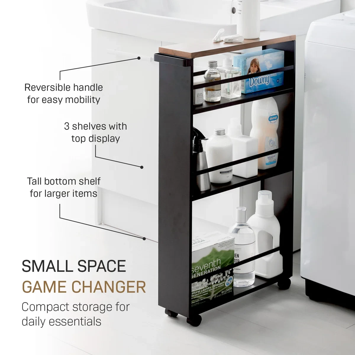 Yamazaki Home Rolling Slim Storage Utility Cart