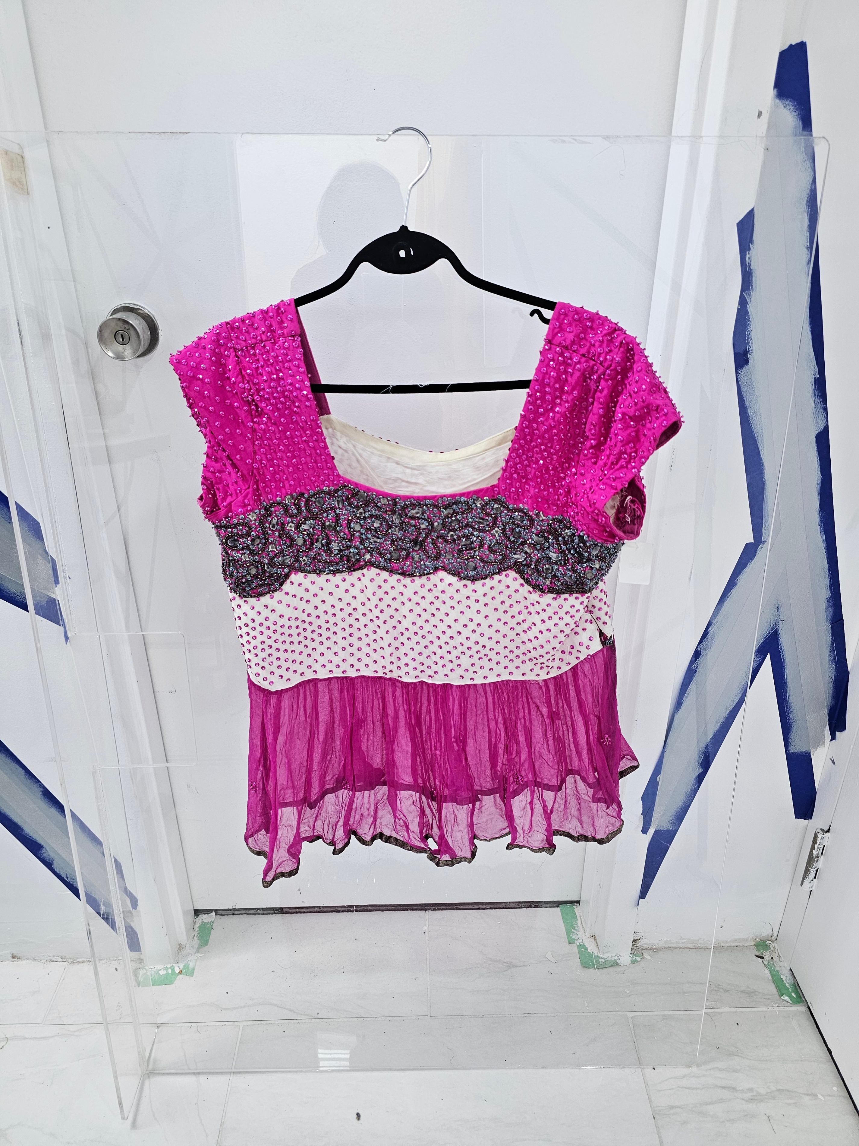 Pink Embellished Blouse and White Tiered Skirt Set - photo 2