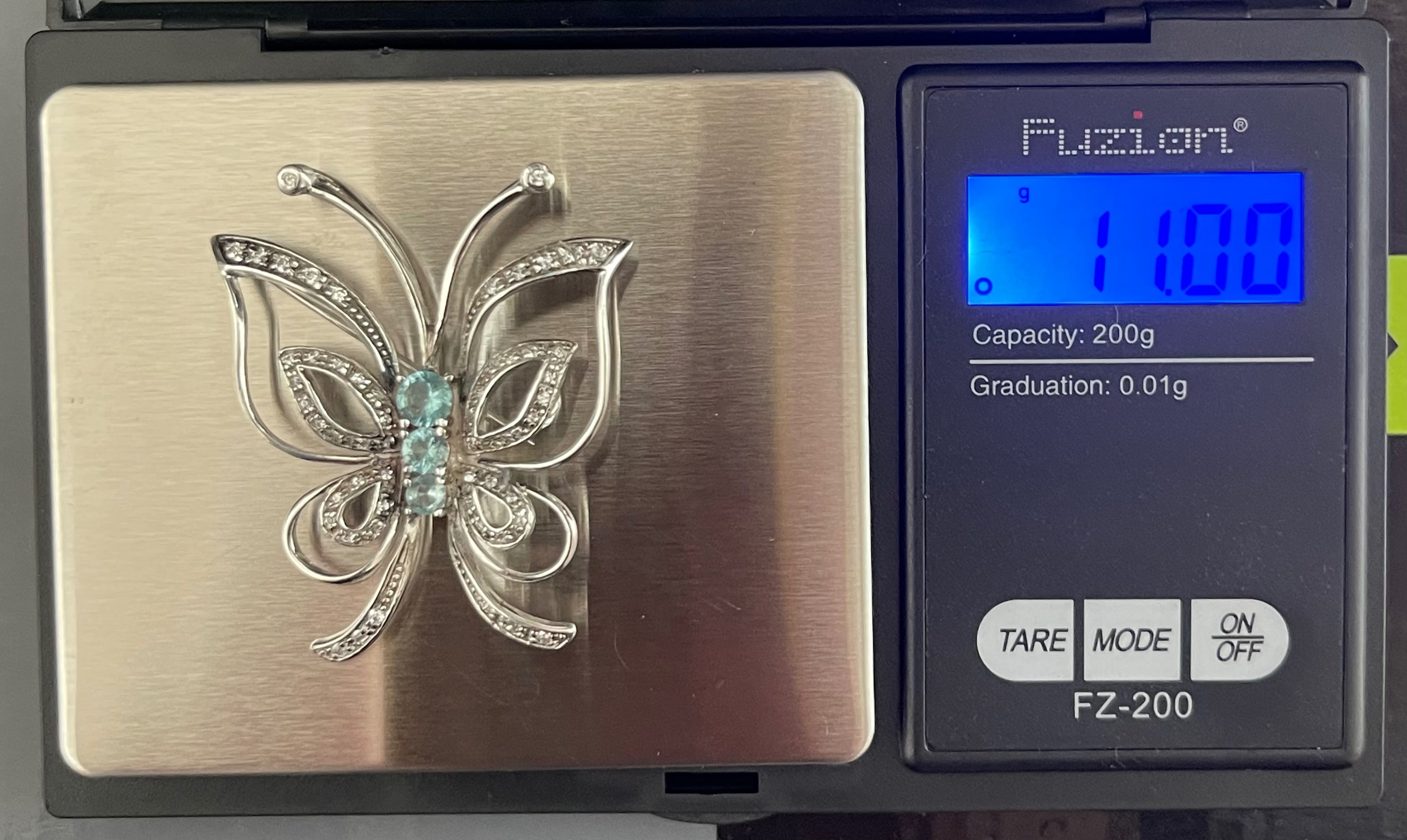 Sterling Silver & Blue Topaz & CZ Butterfly Brooch - 11g - photo 4