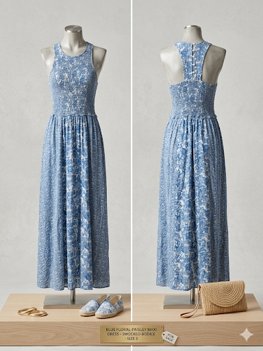 Maxi dress floral con cuello halter y espalda descubierta.