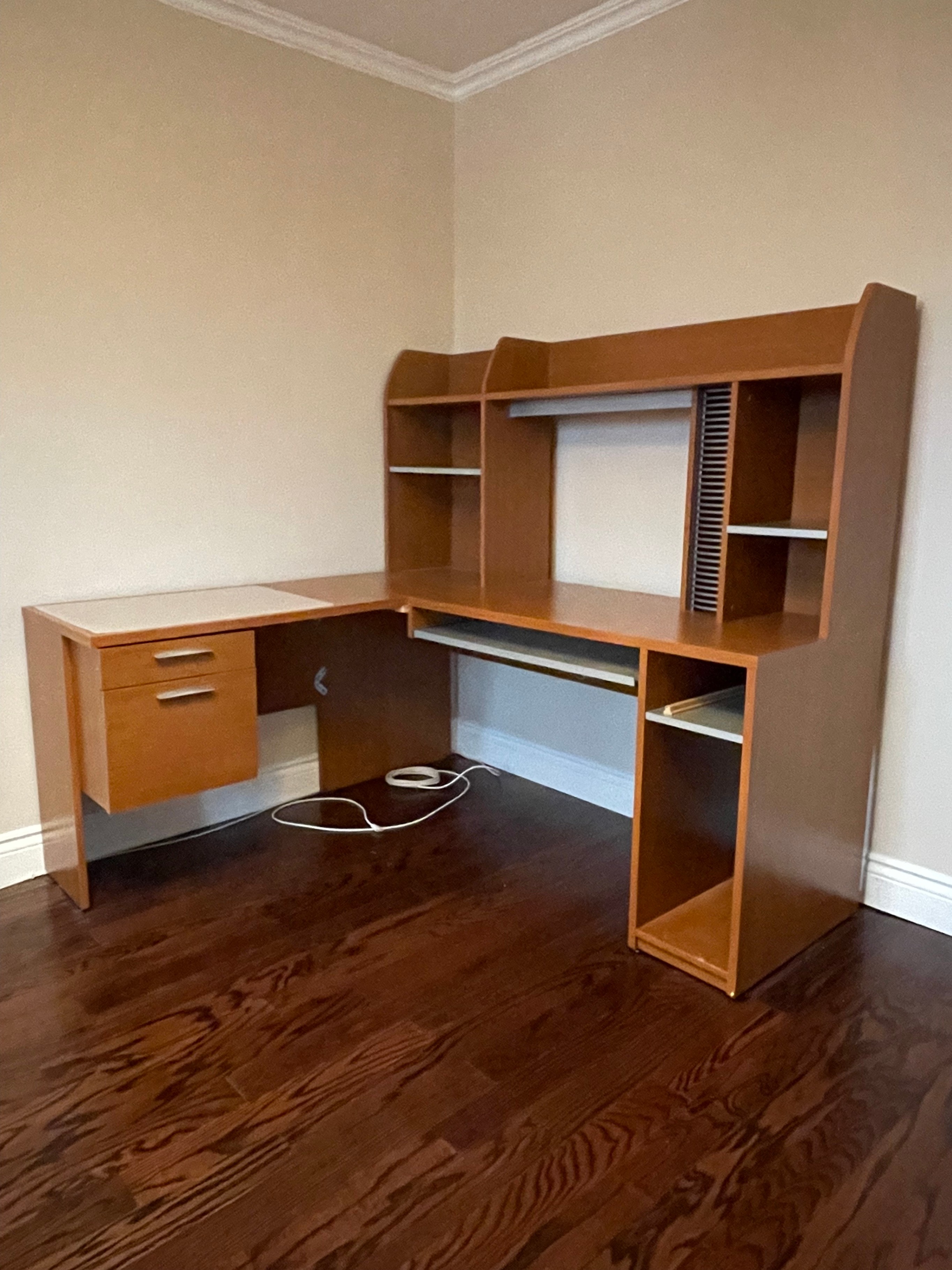 L-Shaped Wooden Desk with Hutch