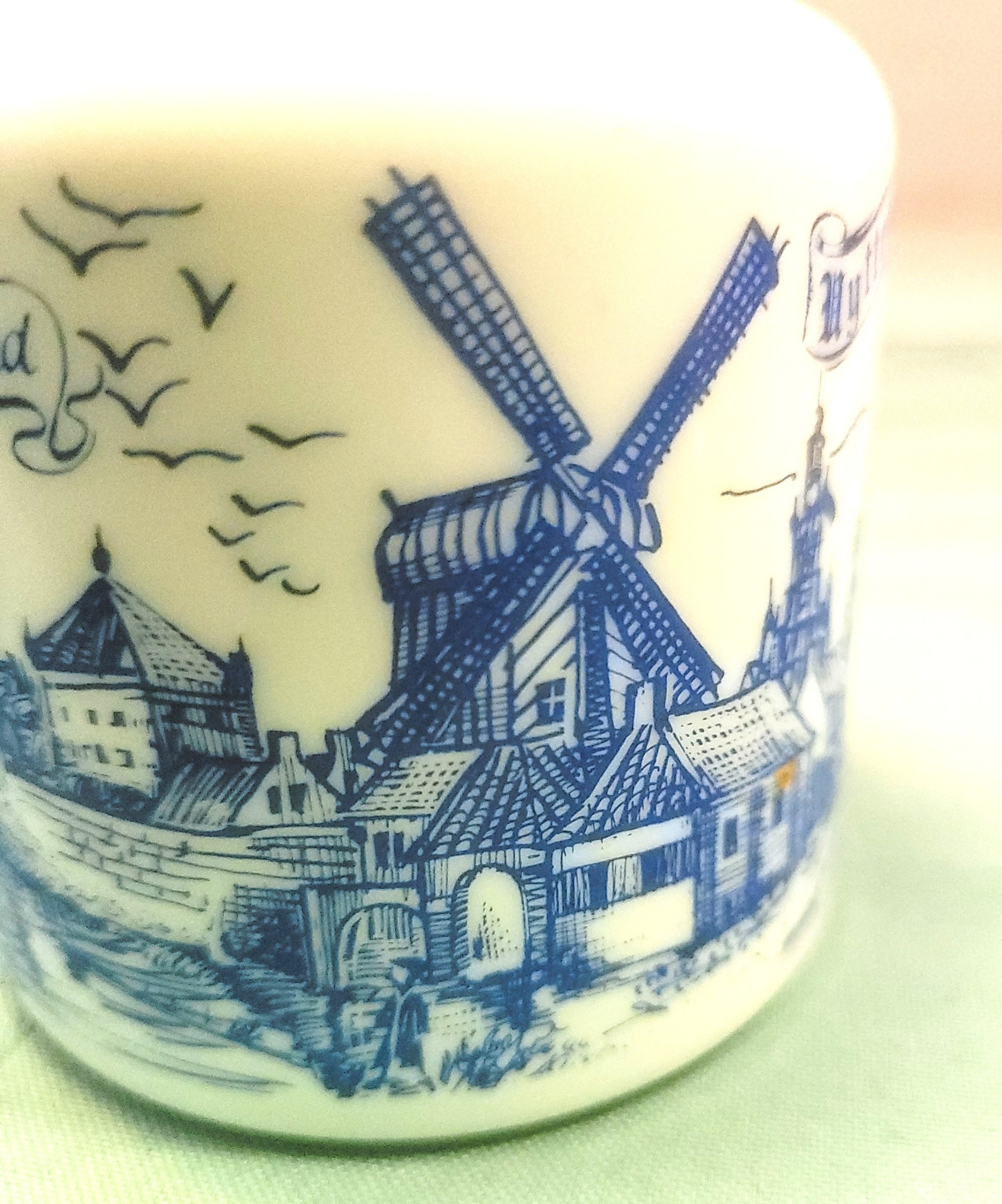 Uyttewaal Holland Milk Glass Mustard Jar Blue Delft Windmill - photo 3