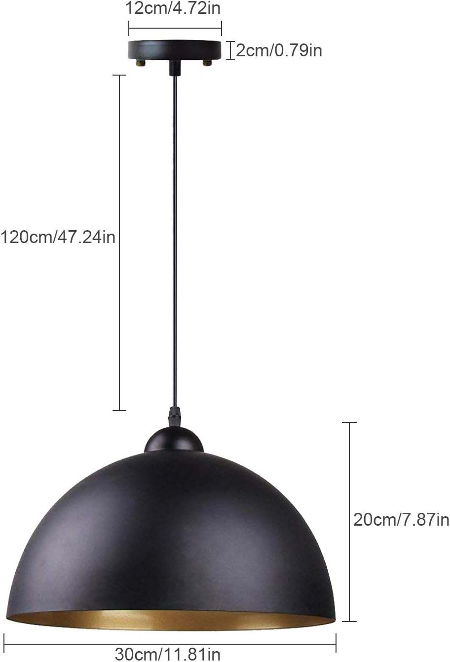 Black Dome Pendant Lights with Gold Interior - Set of 2 - photo 3