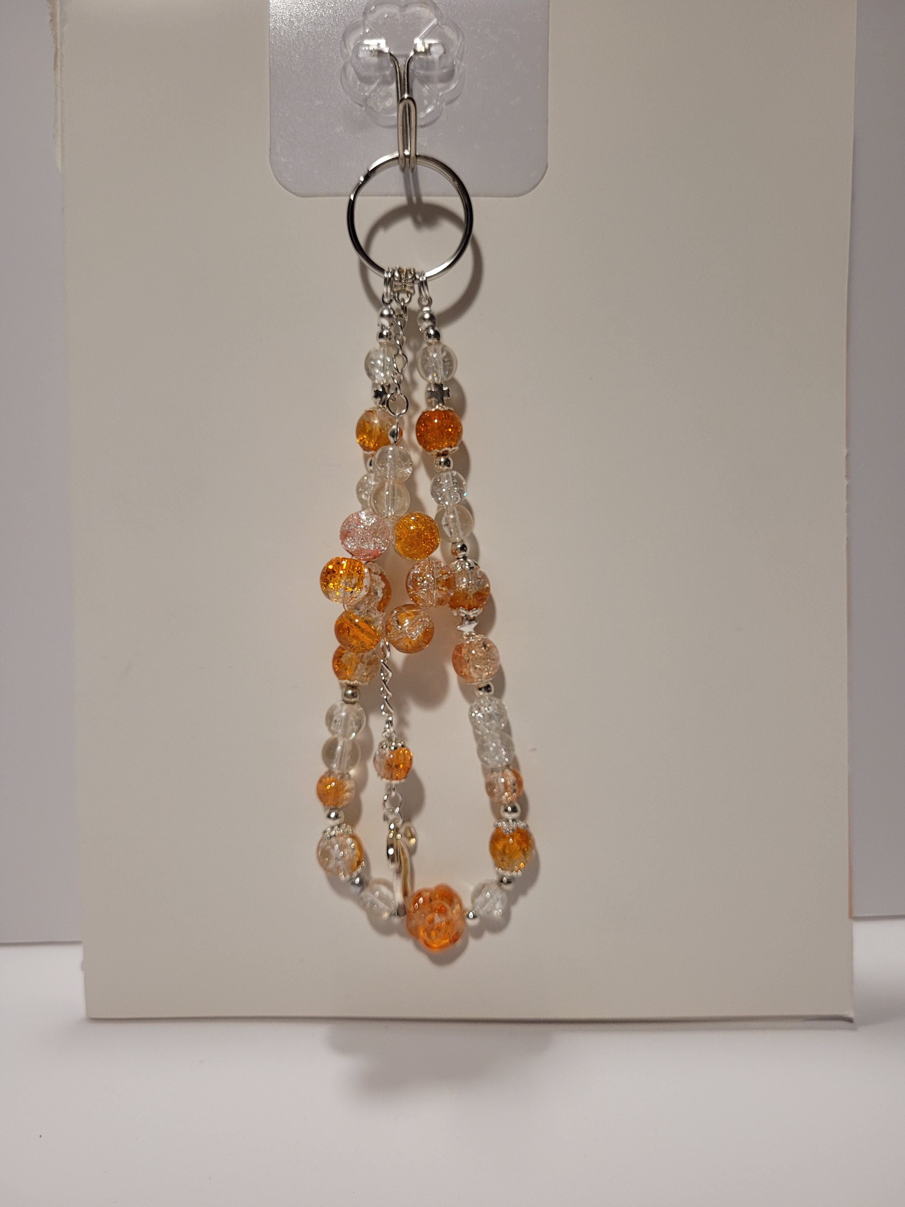 Handmade Beaded Keychain - Orange & Clear