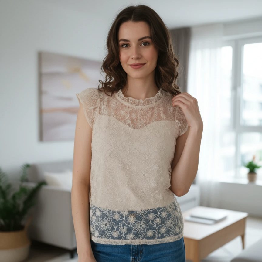 Cream Lace Cap Sleeve Top